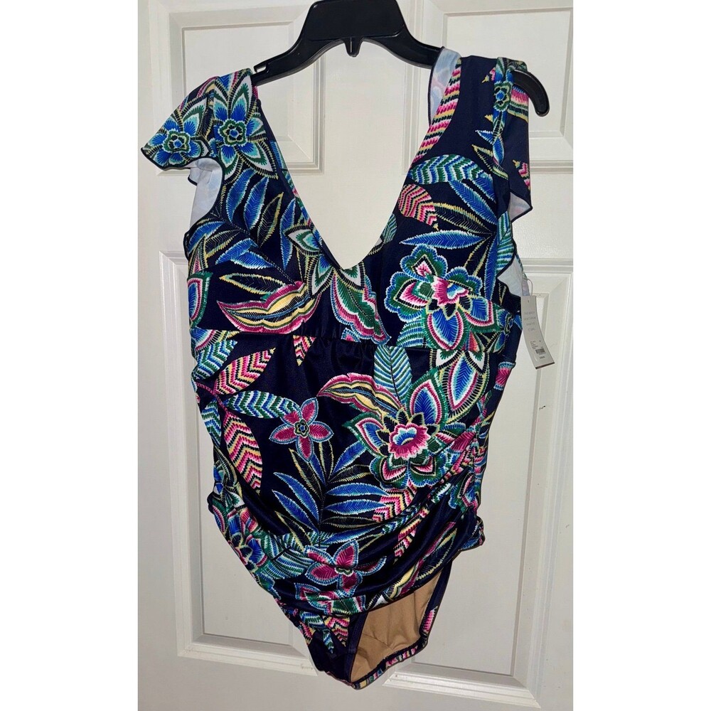 Lane Bryant No-Wire Ruffle-Front One-Piece Floral print Sz 18 msrp $100